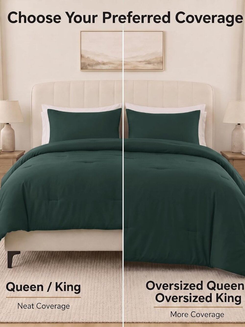 Queen Comforter Set, 3 Pieces Down Alternative Bedding Forest Green - Picture 6 of 9